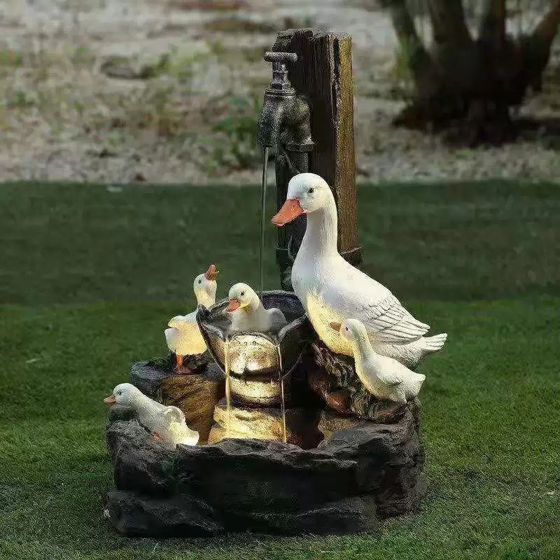 Solar Resin Duck Garden Fountain LED Squirrel Outdoor Decor E2