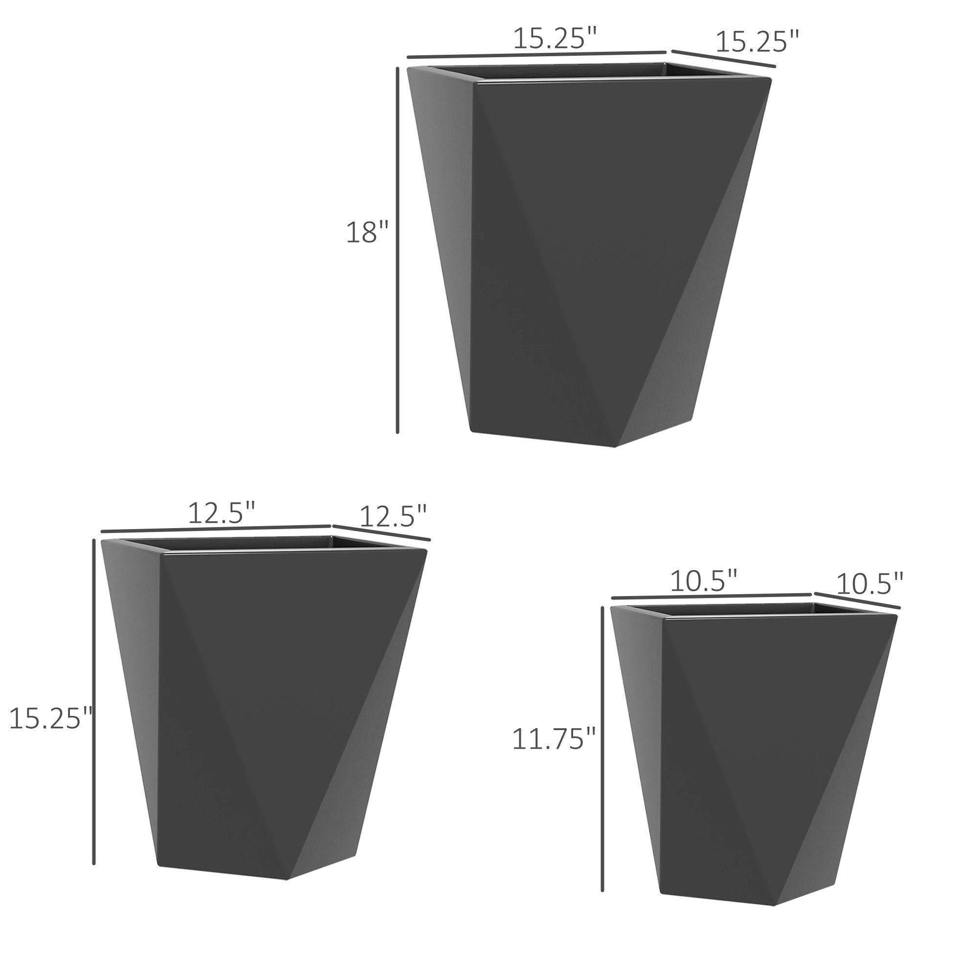 Outsunny Stackable Tall Planters Set Indoor Outdoor Gray with Drainage