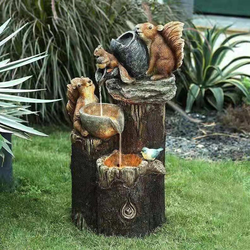 Solar Resin Duck Garden Fountain LED Squirrel Outdoor Decor E2