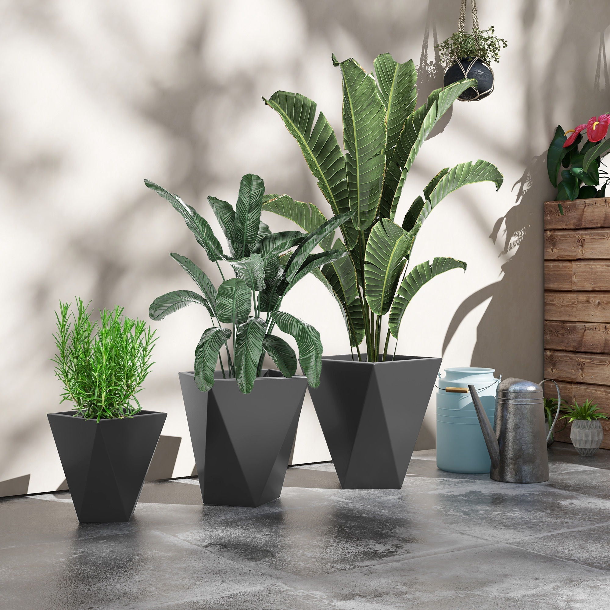 Outsunny Stackable Tall Planters Set Indoor Outdoor Gray with Drainage