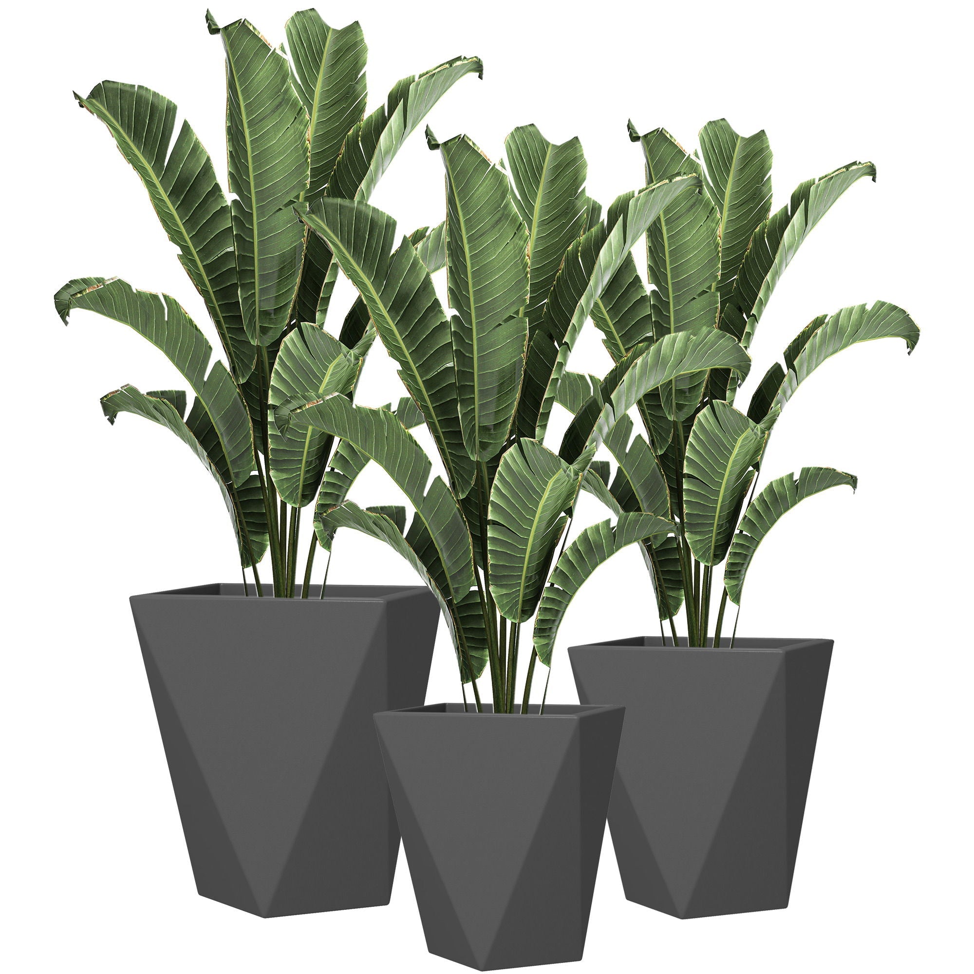 Outsunny Stackable Tall Planters Set Indoor Outdoor Gray with Drainage