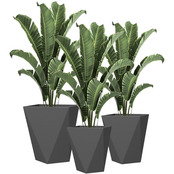 Outsunny Stackable Tall Planters Set Indoor Outdoor Gray with Drainage