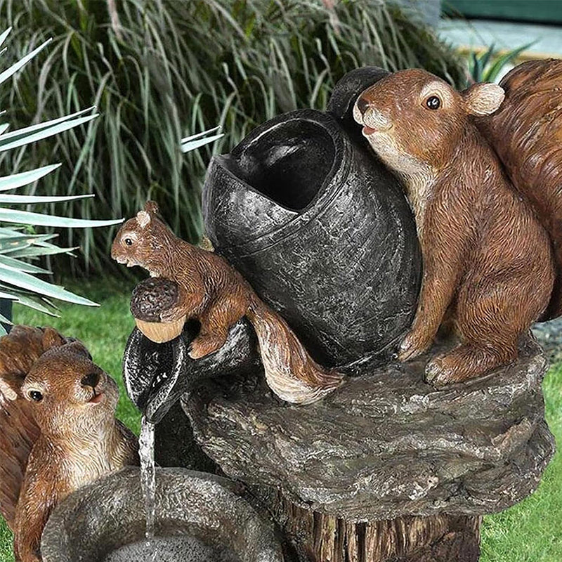 Solar Resin Duck Garden Fountain LED Squirrel Outdoor Decor E2