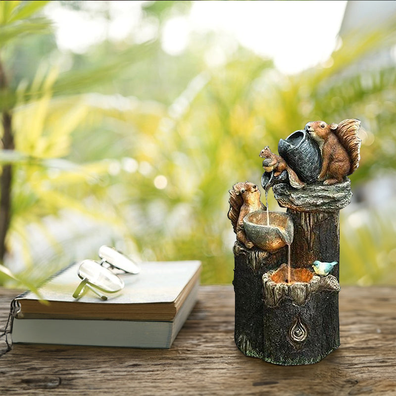 Solar Resin Duck Garden Fountain LED Squirrel Outdoor Decor E2
