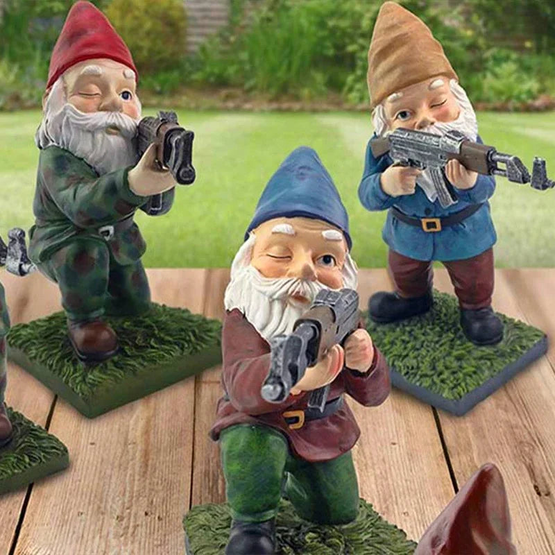 Funny Army Gnome Resin Garden Statue Outdoor Lawn Ornament Figurine