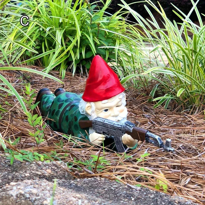 Funny Army Gnome Resin Garden Statue Outdoor Lawn Ornament Figurine