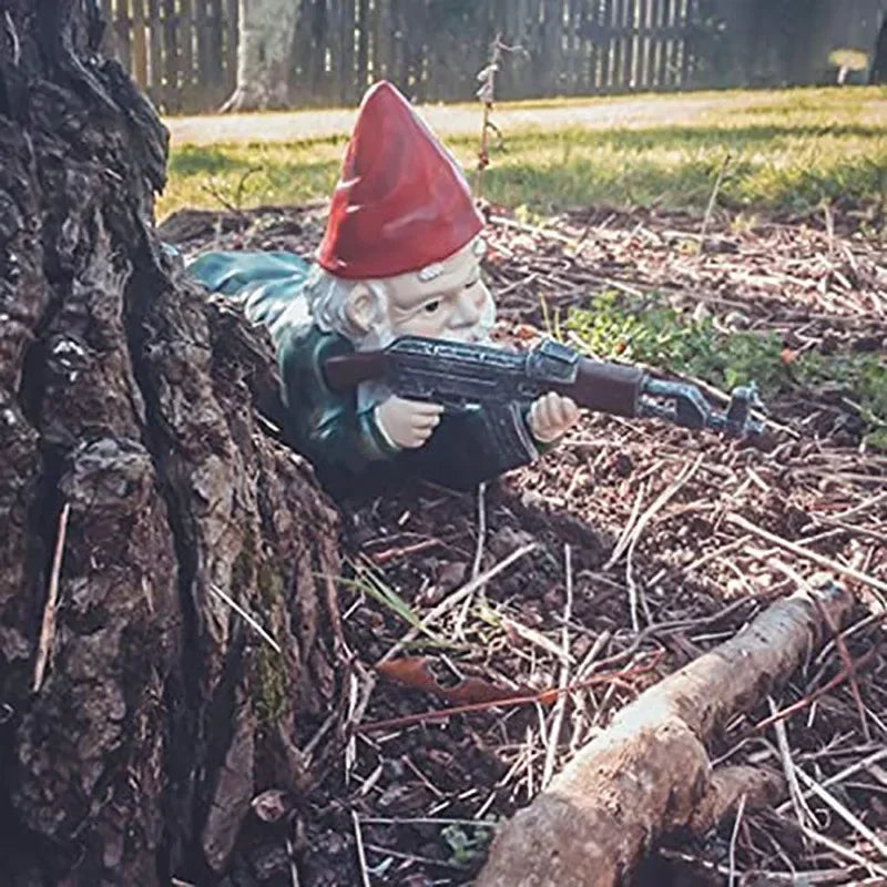 Funny Army Gnome Resin Garden Statue Outdoor Lawn Ornament Figurine