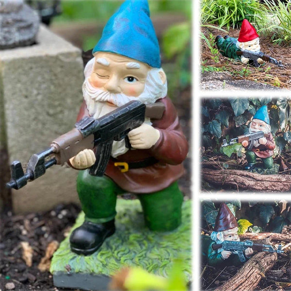 Funny Army Gnome Resin Garden Statue Outdoor Lawn Ornament Figurine