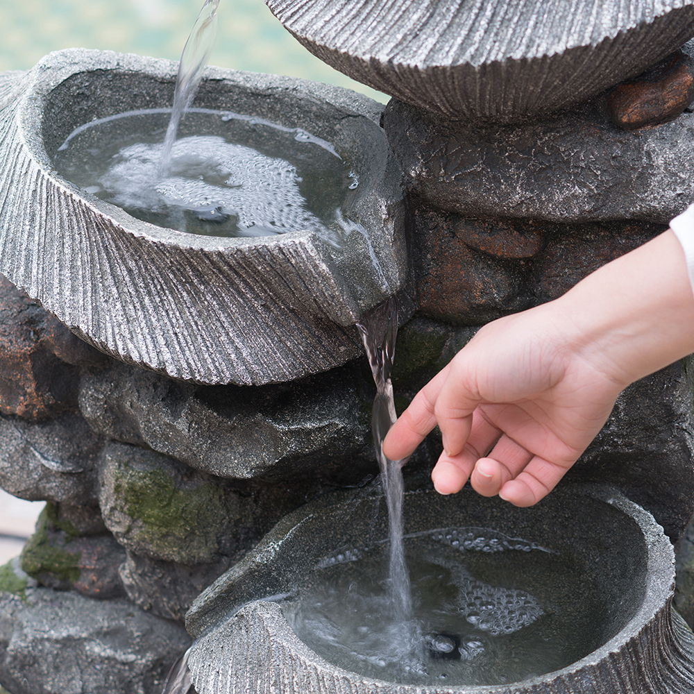 4-Tier Stone Water Fountain LED Indoor Outdoor Cascading Rock Decor