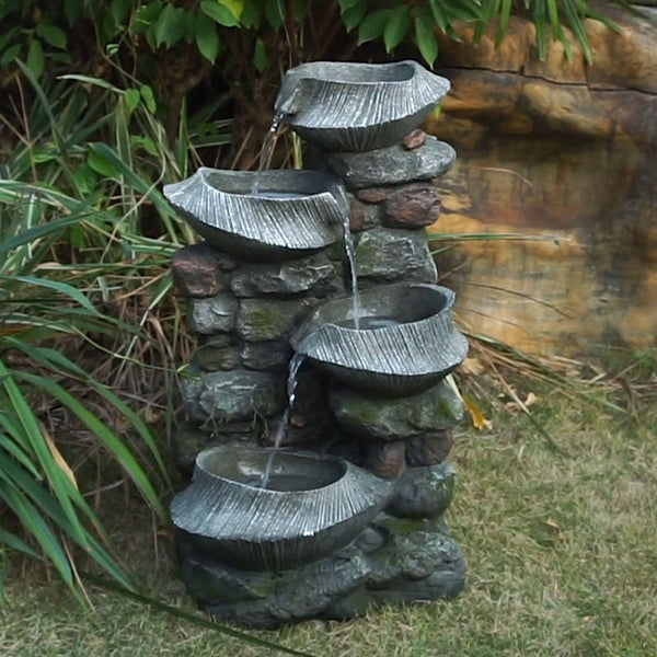 4-Tier Stone Water Fountain LED Indoor Outdoor Cascading Rock Decor