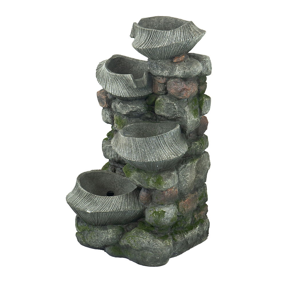 4-Tier Stone Water Fountain LED Indoor Outdoor Cascading Rock Decor