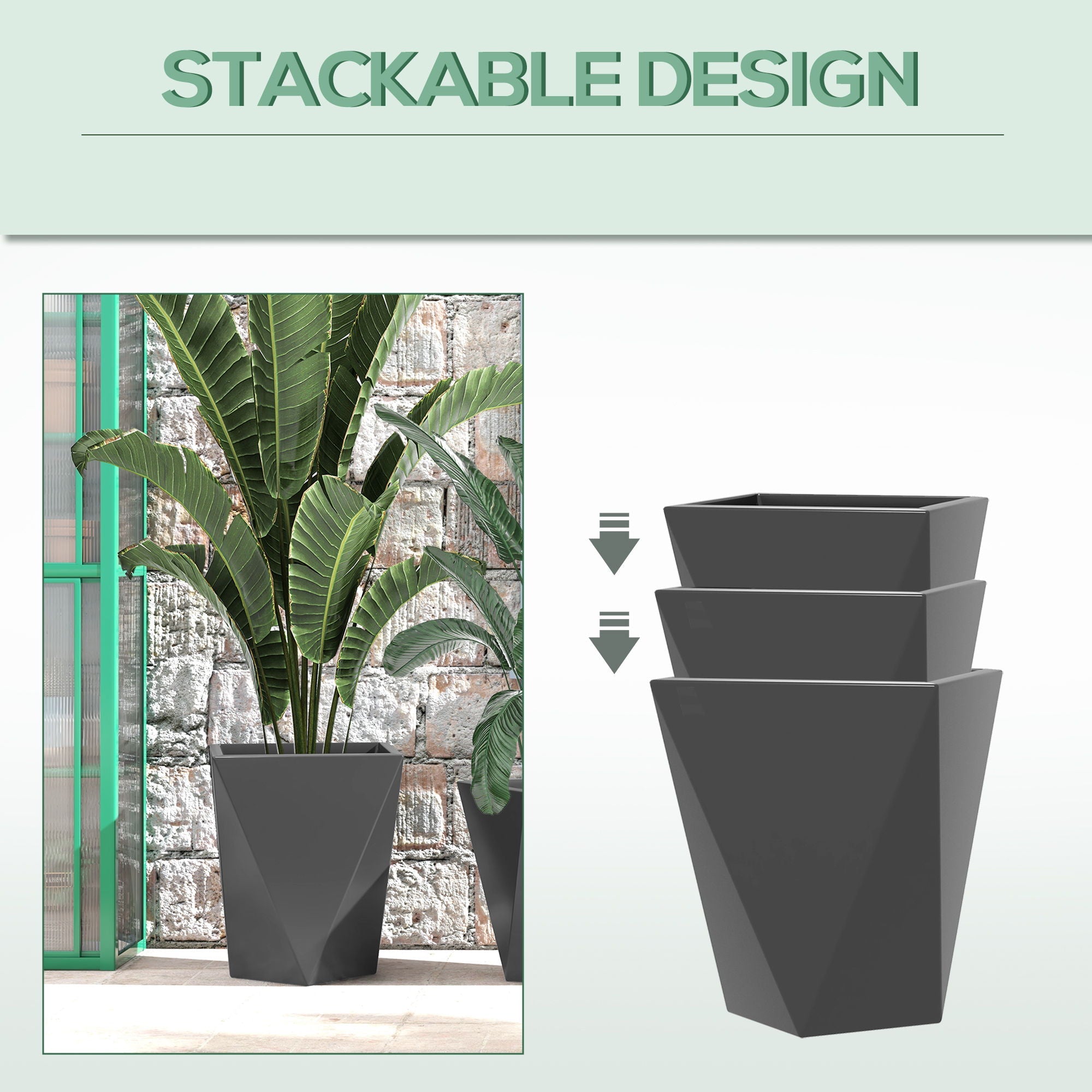 Outsunny Stackable Tall Planters Set Indoor Outdoor Gray with Drainage