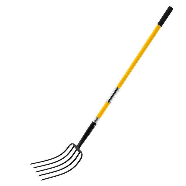 5-Tine Garden Fork Fiberglass Handle Heavy Duty Digging Pitchfork Tool