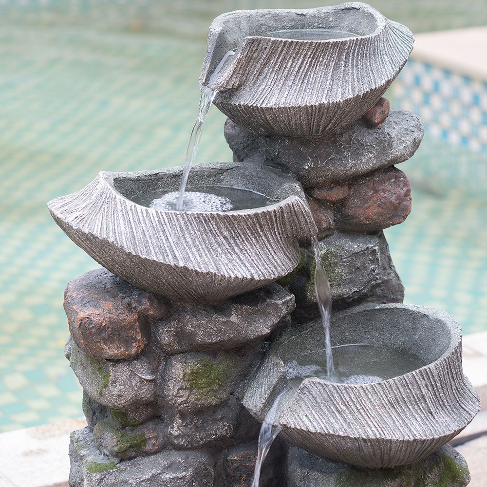 4-Tier Stone Water Fountain LED Indoor Outdoor Cascading Rock Decor