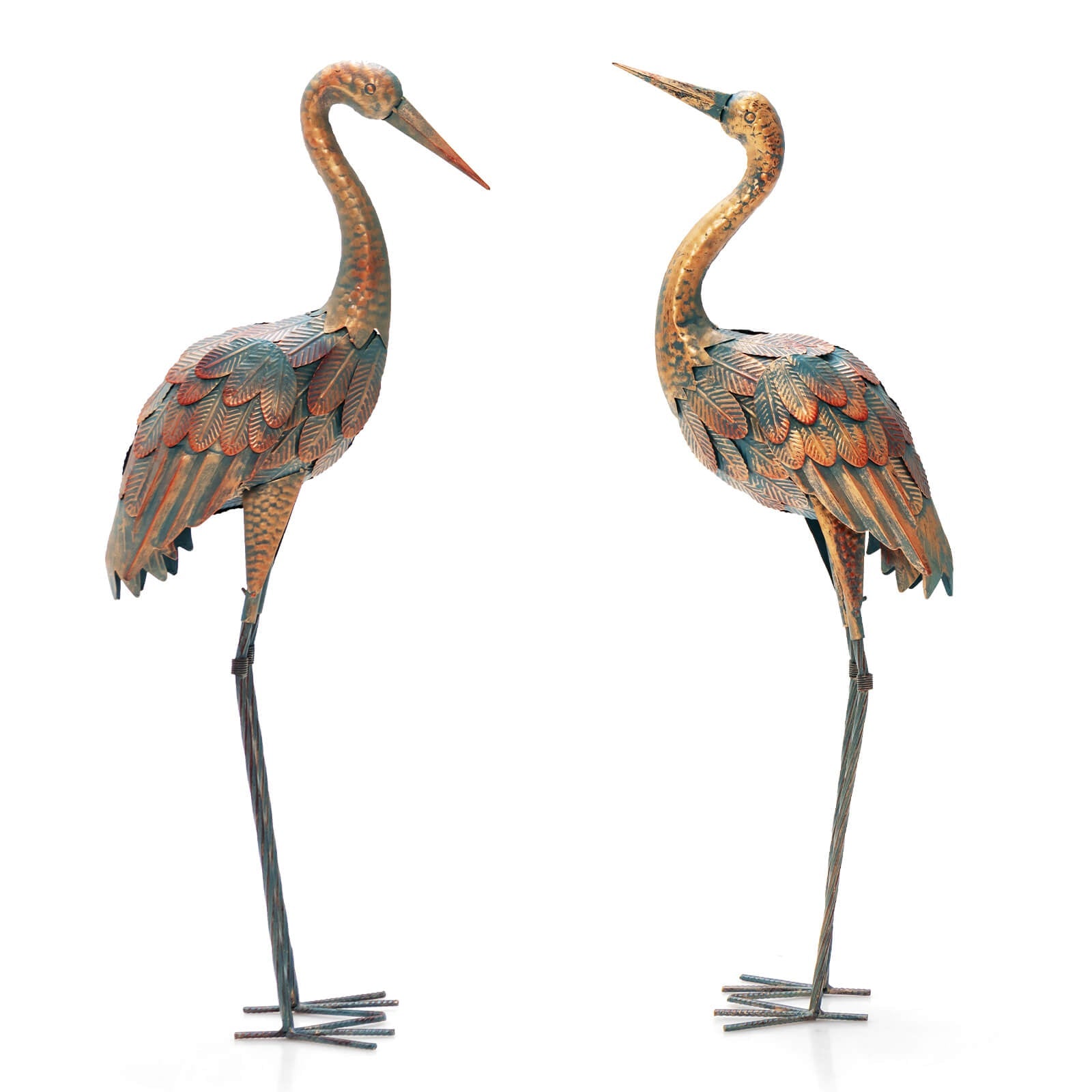 Set of 2 Crane Garden Statues Metal Standing Bird Sculptures Decor