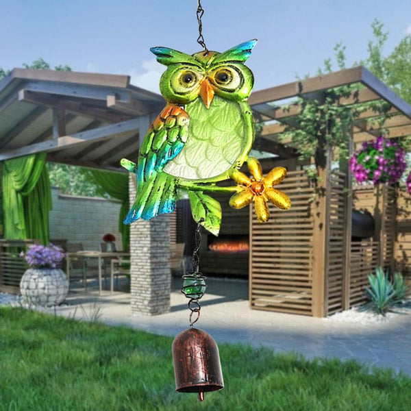 Owl Wind Chimes Metal Glass Hanging Bell Outdoor Garden Decor Gift